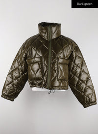 glossy-quilted-puffer-jacket-cd319 / Dark green