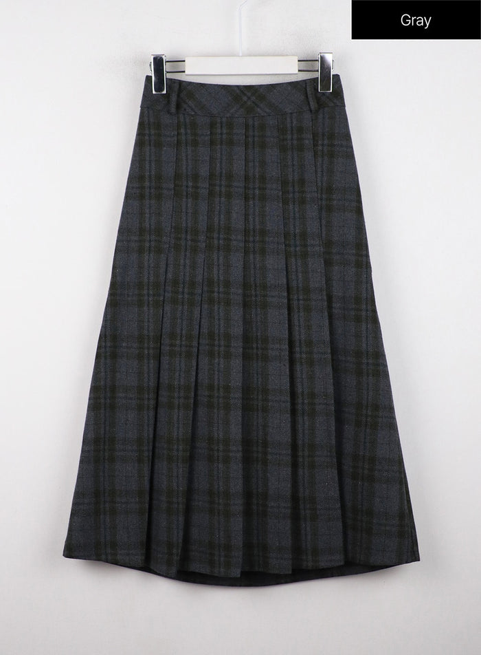 plaid-pleated-maxi-skirt-od327 / Gray