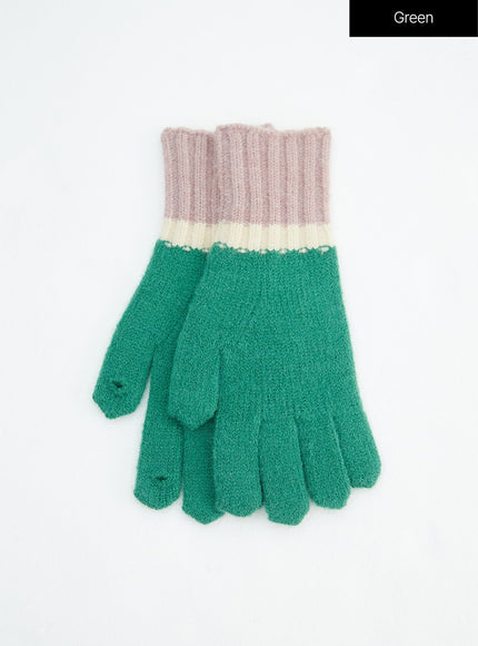 color-block-knit-gloves-in317 / Green