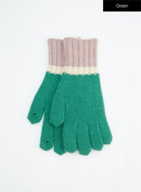 color-block-knit-gloves-in317 / Green