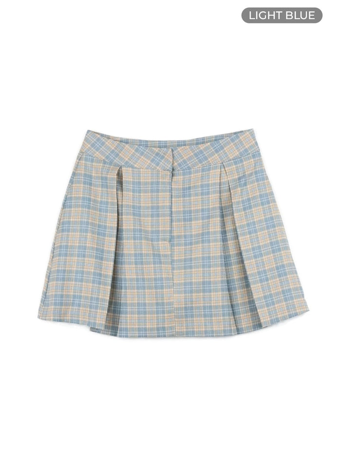 checkered-pleated-mini-skirt-oy409 / Light blue