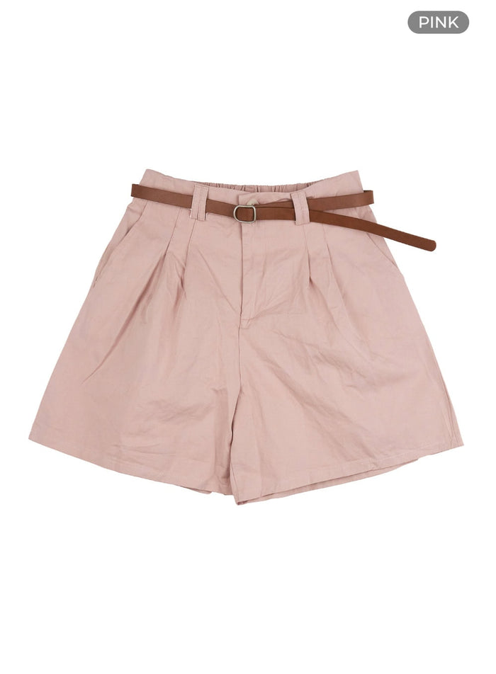 pintuck-linen-loose-fit-shorts-ou419 / Pink