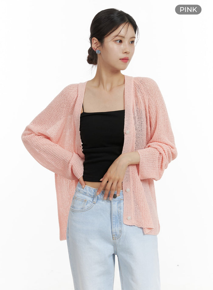 oversized-buttoned-cardigan-oa422 / Pink