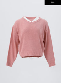 v-neck-knit-sweater-oo305 / Pink