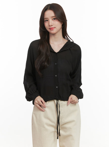 Sheer Hooded Button-Up Blouse CJ515