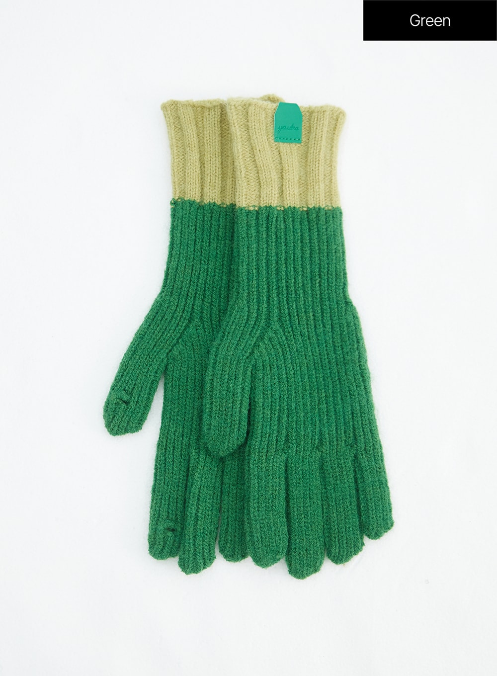 ribbed-color-block-gloves-in317 / Green