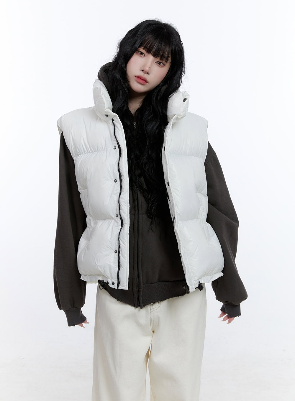 oversized-chic-zip-up-puffer-vest-cd419 / White