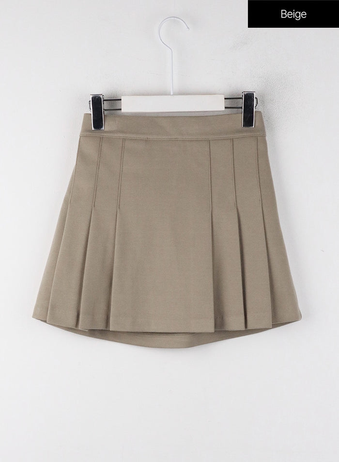 solid-pleated-mini-skirt-oj405 / Beige