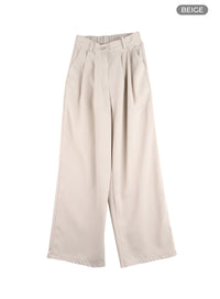 solid-banding-wide-trousers-om412 / Beige