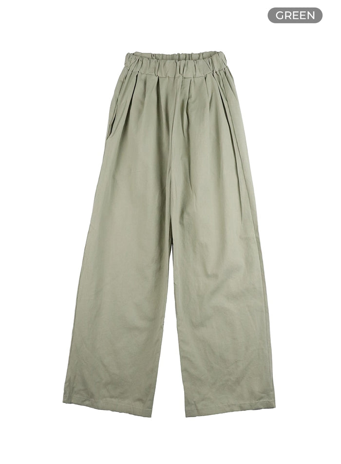 pintuck-wide-leg-trousers-oa419 / Green