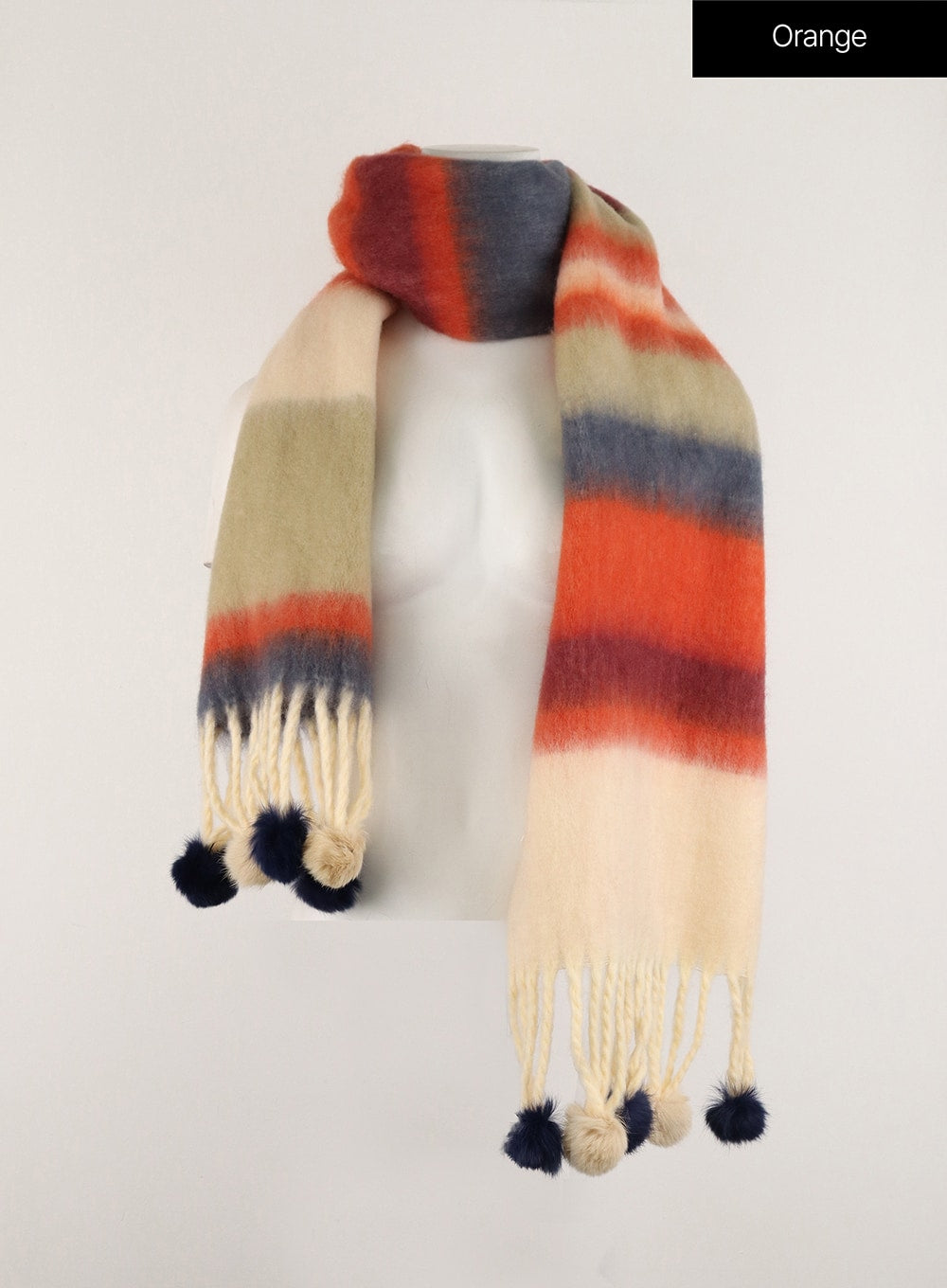 fringed-wool-color-striped-scarf-od308 / Orange