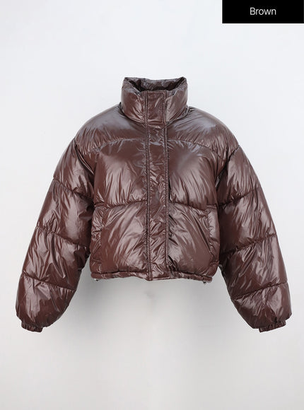 metallic-crop-puffer-jacket-on310 / Brown