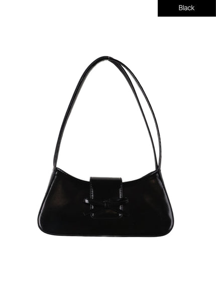 metallic-ribbon-shoulder-bag-cf414 / Black