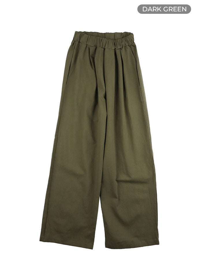 pintuck-wide-leg-trousers-oa419 / Dark green