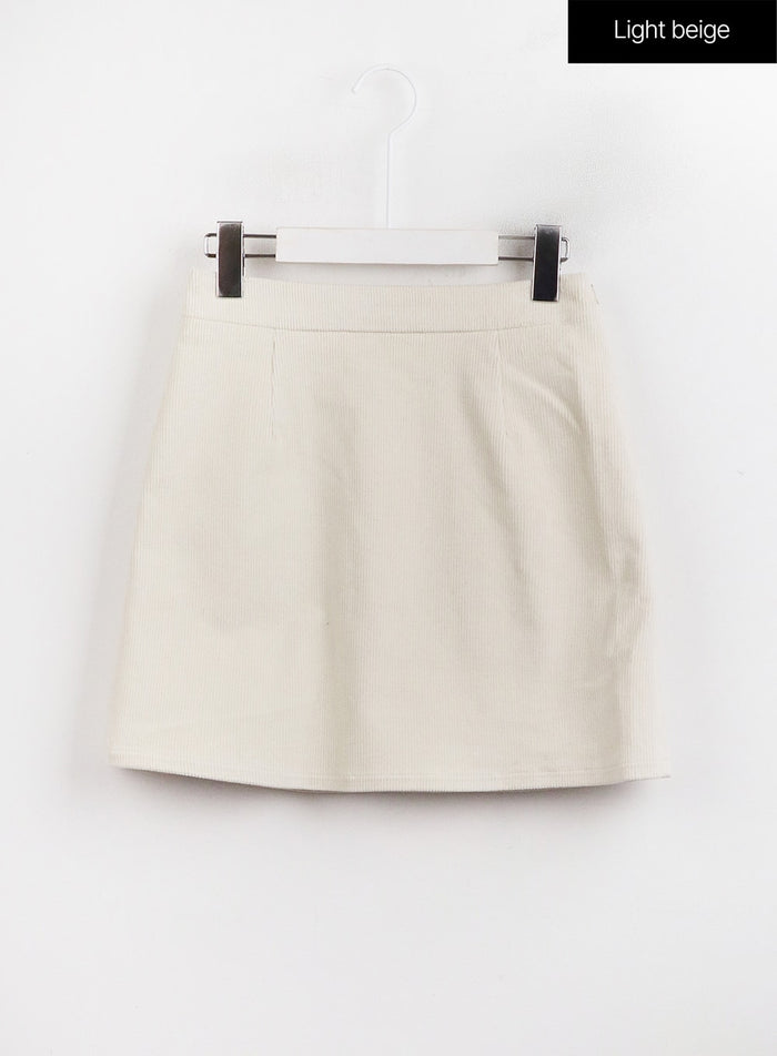 corduroy-zipper-mini-skirt-oj423 / Light beige