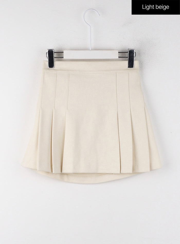 solid-pleated-mini-skirt-oj405 / Light beige