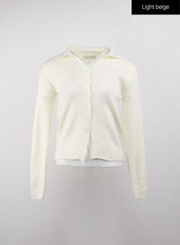 knit-collar-solid-button-cardigan-oj415 / Light beige