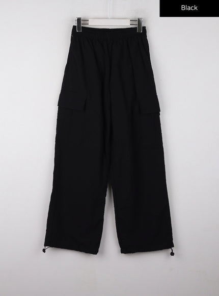 terry-middle-waist-solid-pocket-cargo-pants-cd329 / Black