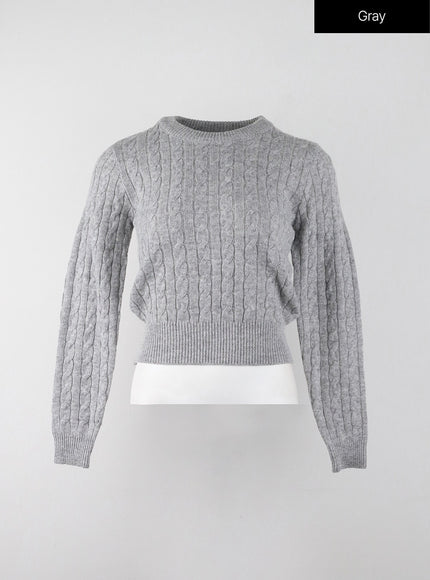 crop-cable-knit-sweater-ij403 / Gray