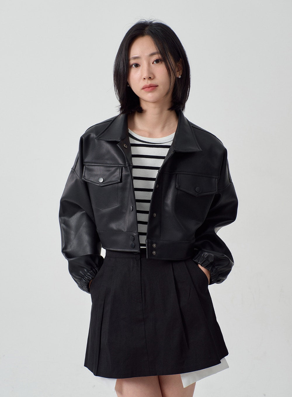 Faux Leather Cropped Jacket OF301