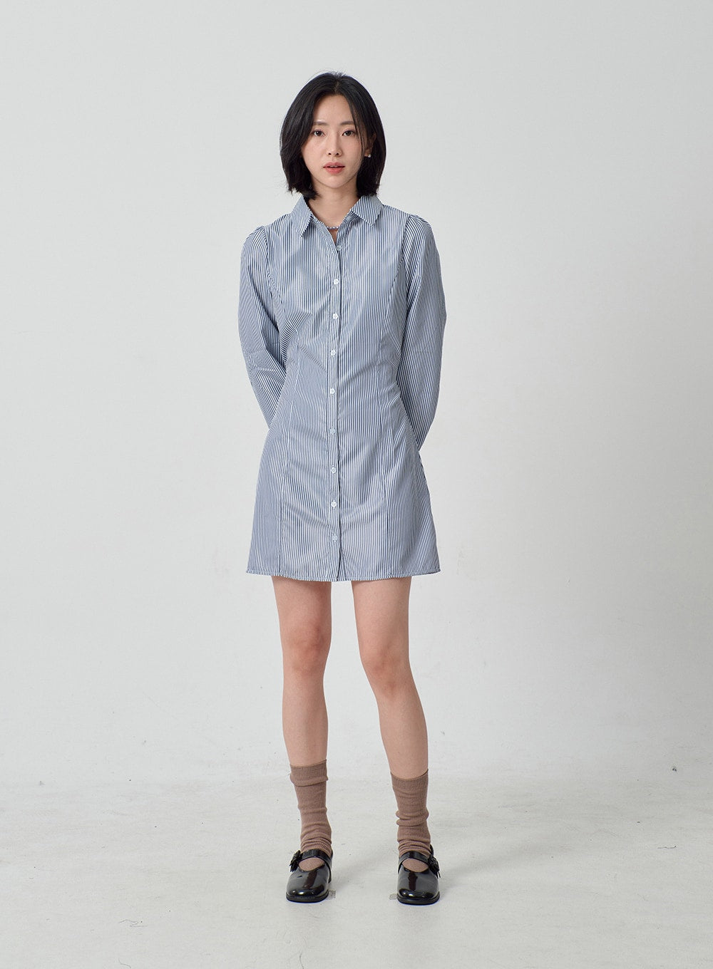 Pinstripe Mini Shirt Dress OJ300