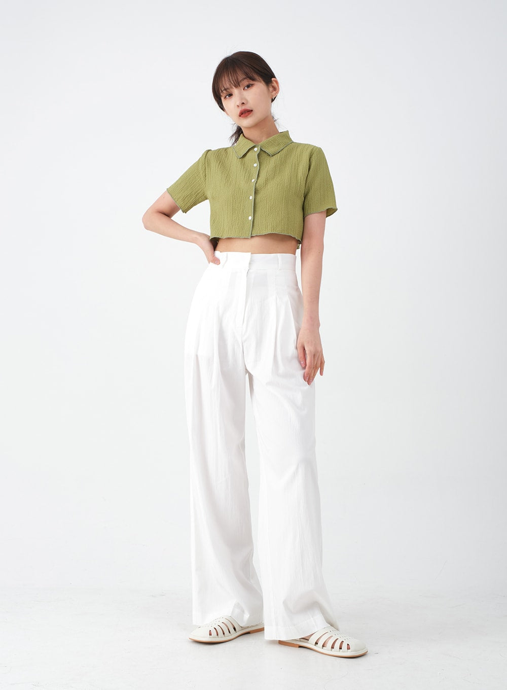 Wide Leg Tailored Pintuck Trousers CM3