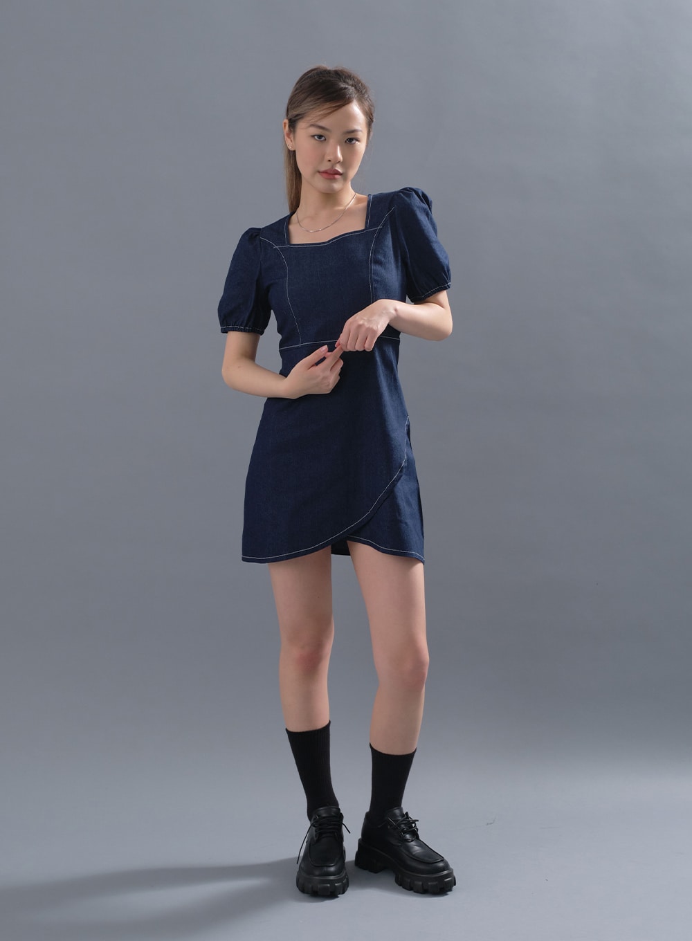 Puff Sleeve Denim Mini Dress CM12