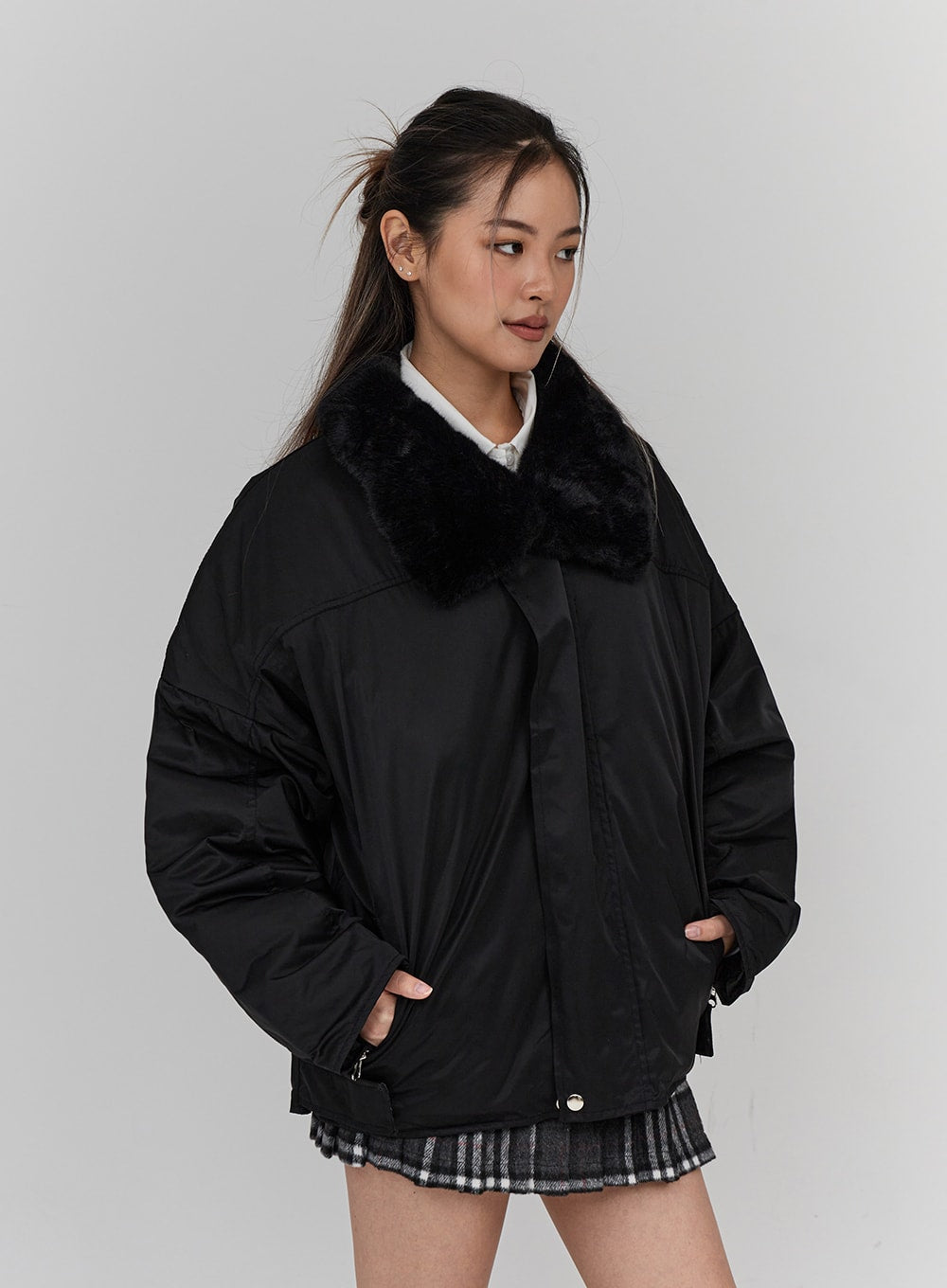 Faux Collar Puffer Jacket Unisex CN23