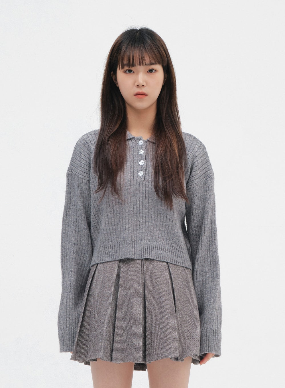 Button-Up Collar Crop Knit