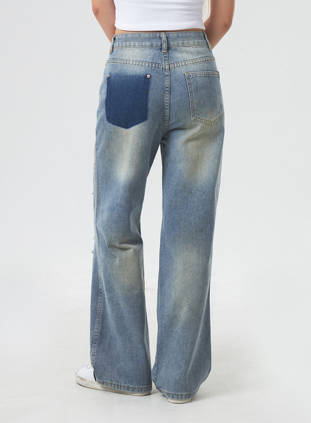 Low Rise Ripped Wide Jeans CA303