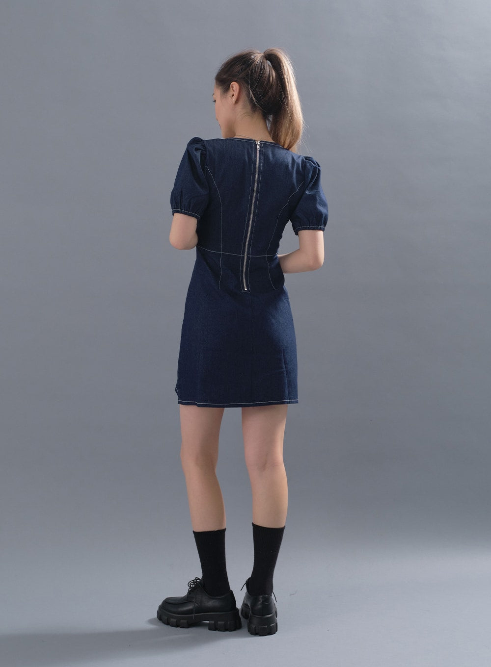 Puff Sleeve Denim Mini Dress CM12