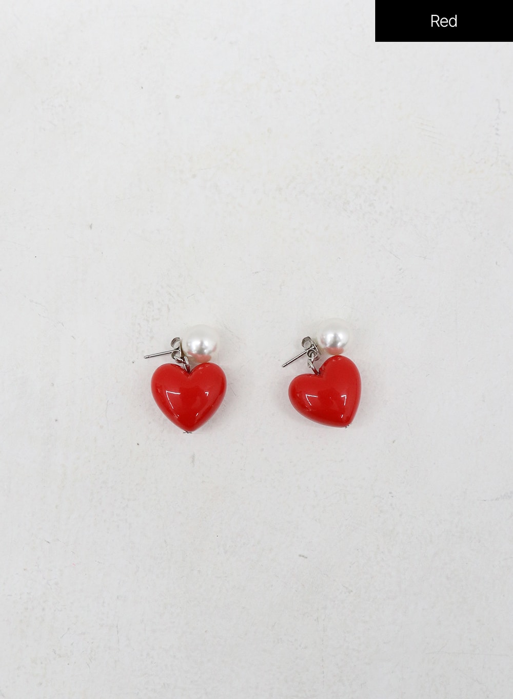 Pearl Red Heart Earrings BD09