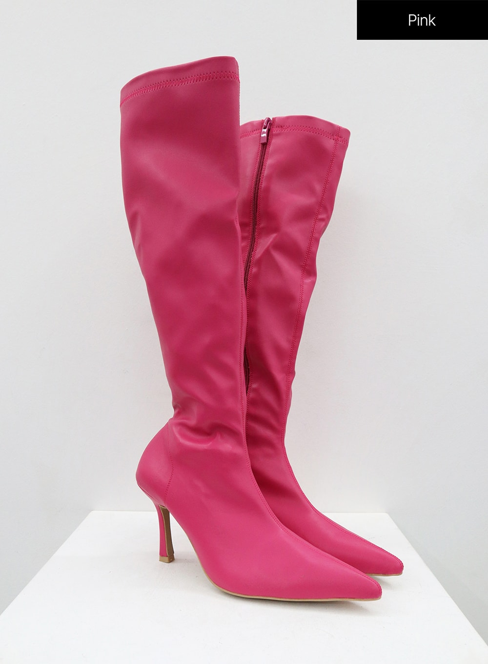 Color Faux Leather Pointed Toe Heel Knee High Boots BN22