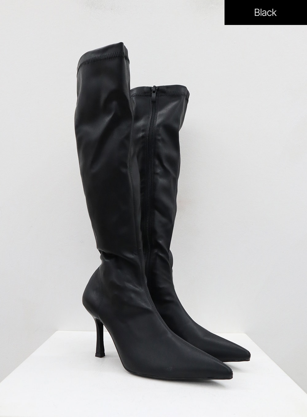 Color Faux Leather Pointed Toe Heel Knee High Boots BN22